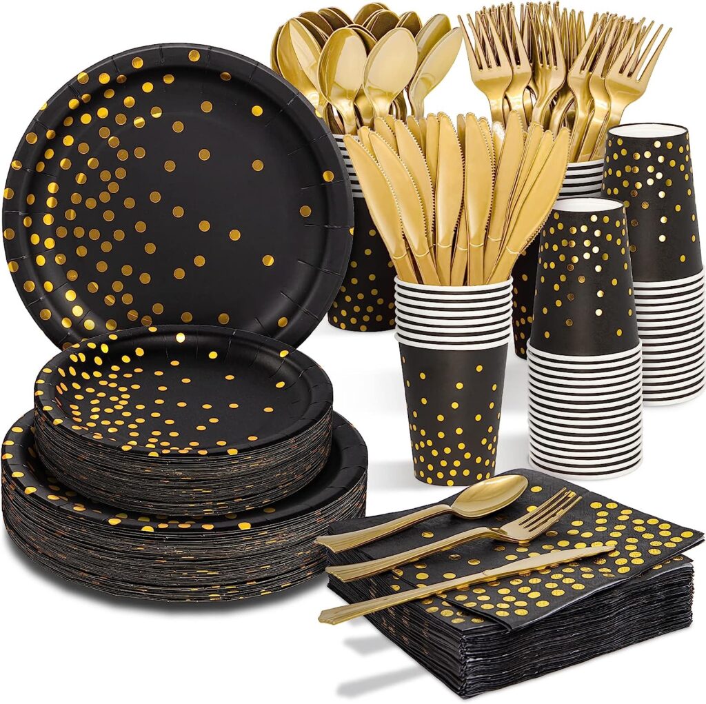 Black and Gold Party Supplies - 350 PCS Black Paper Plate