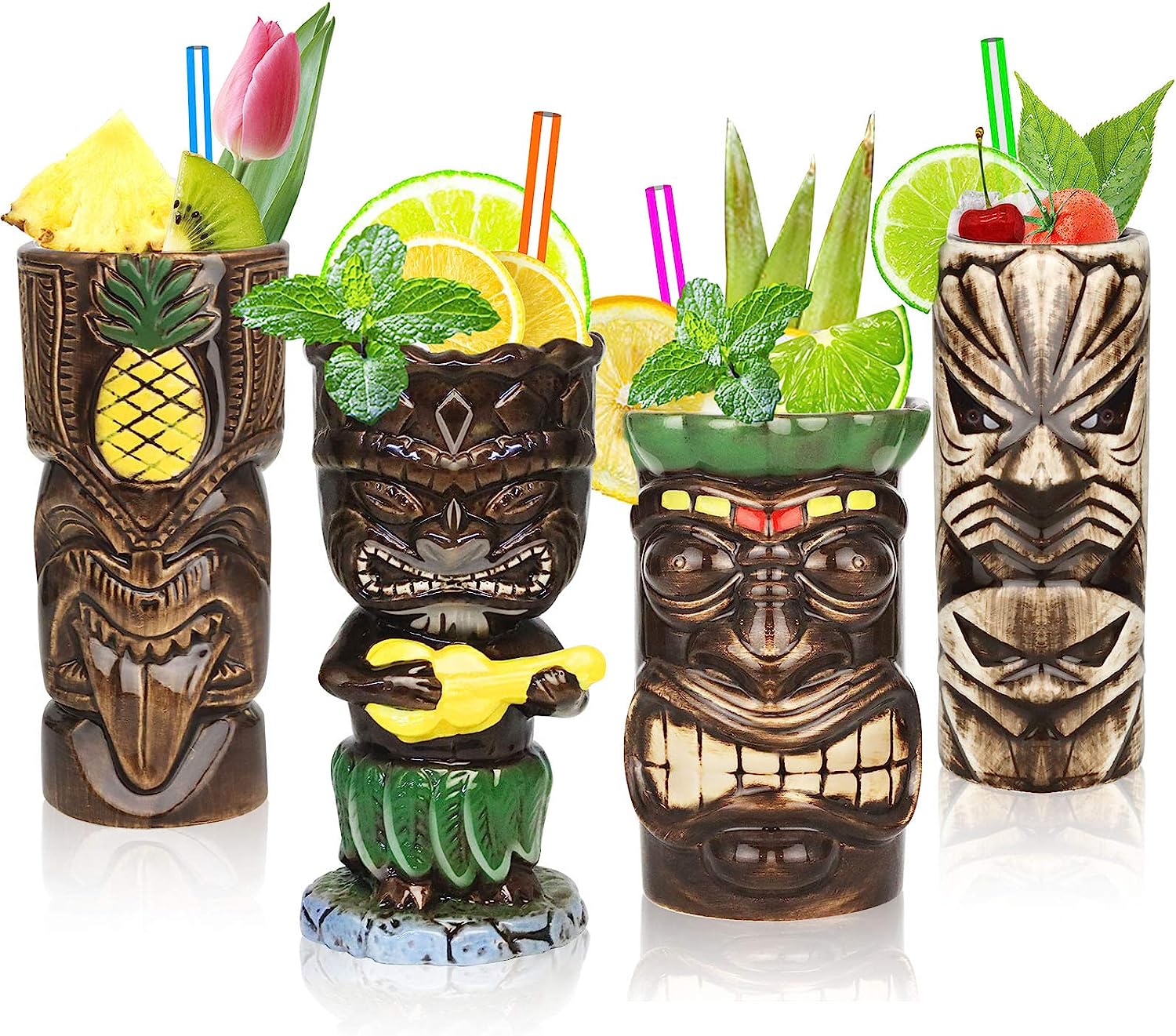 Tiki-Mugs-Set-of-4–-Ceramic-Hawaiian