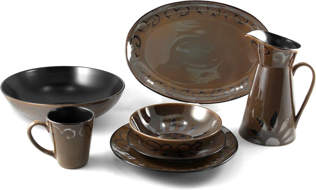 Ambiance Sunburst Brown Ceramic Dinnerware Set