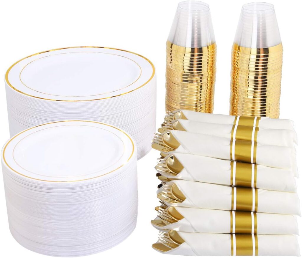WELLIFE 350 Pieces Gold Plastic Plates 