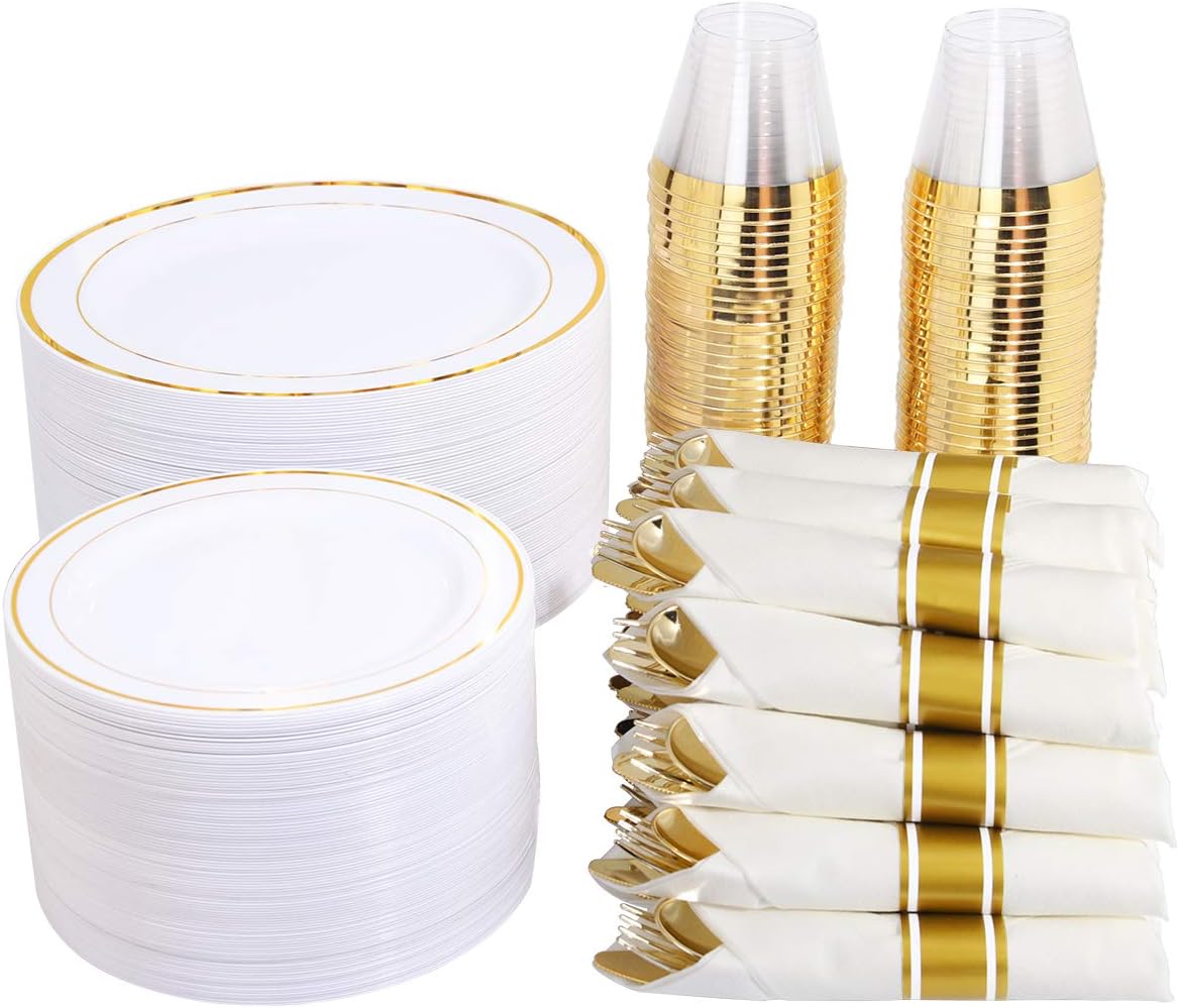 WELLIFE-350-Pieces-Gold-Plastic-Plates