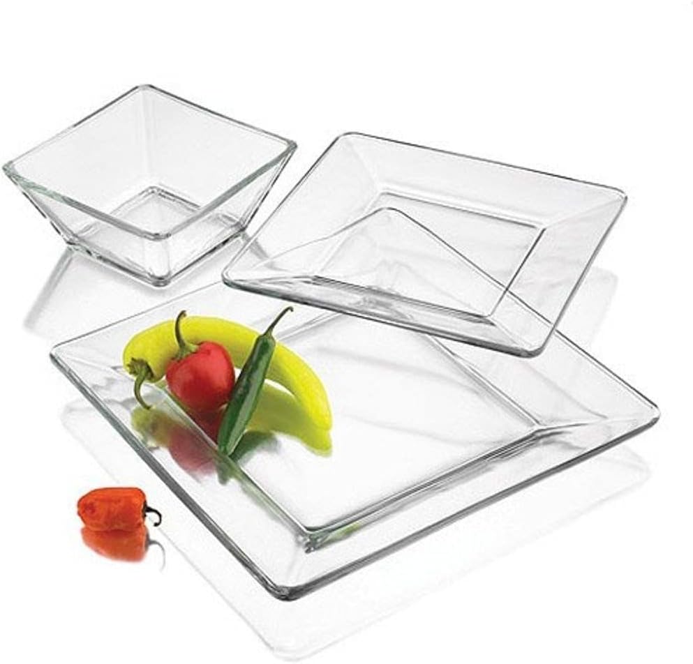 12PC Contemporary Square Clear Glass Dinnerware Set 